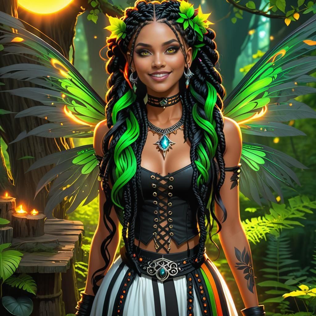 Punk Fairy Woman in Magical Forest Illustration