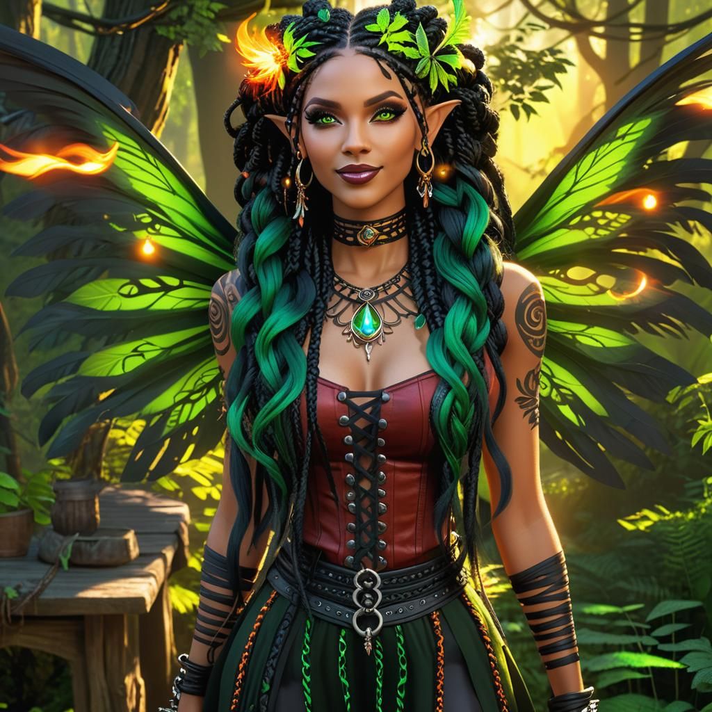 Punk Fairy in Magical Forest: Digital Illustration