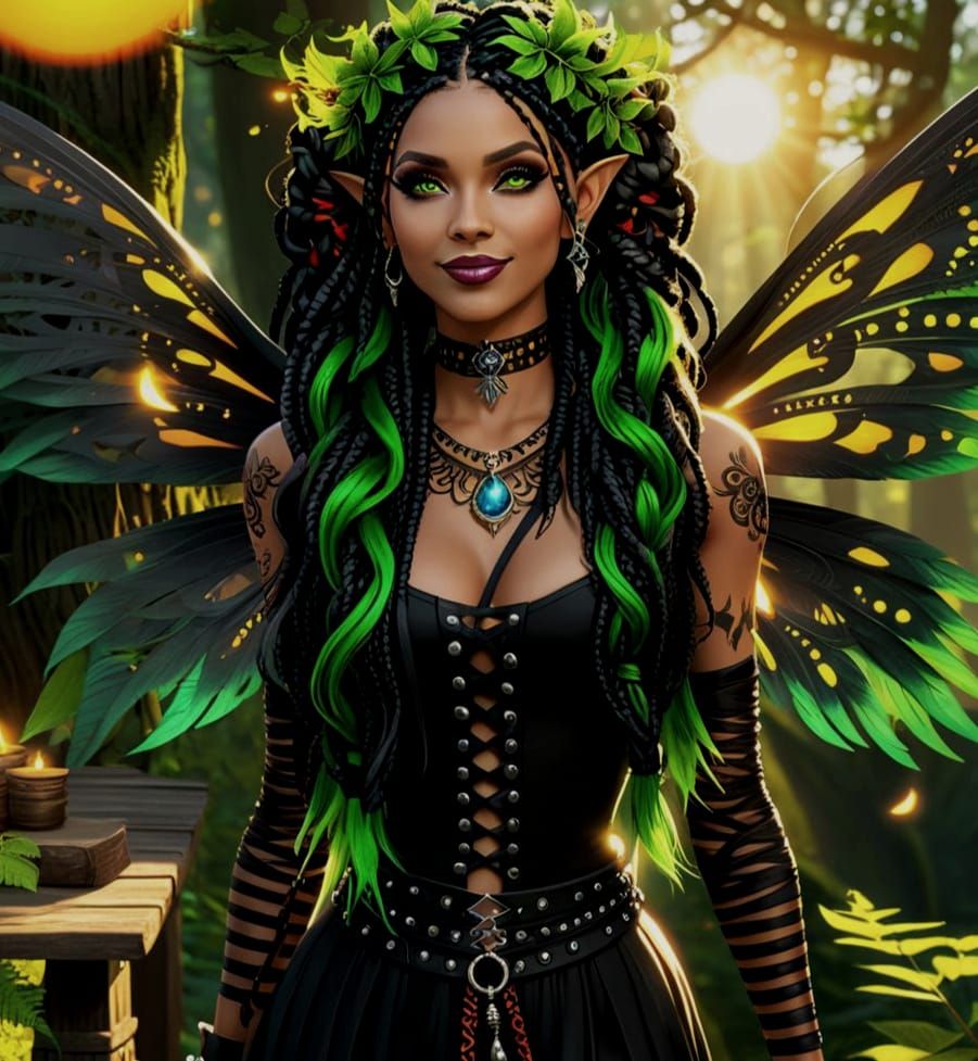 Punk Fairy in Magical Forest: Digital Illustration