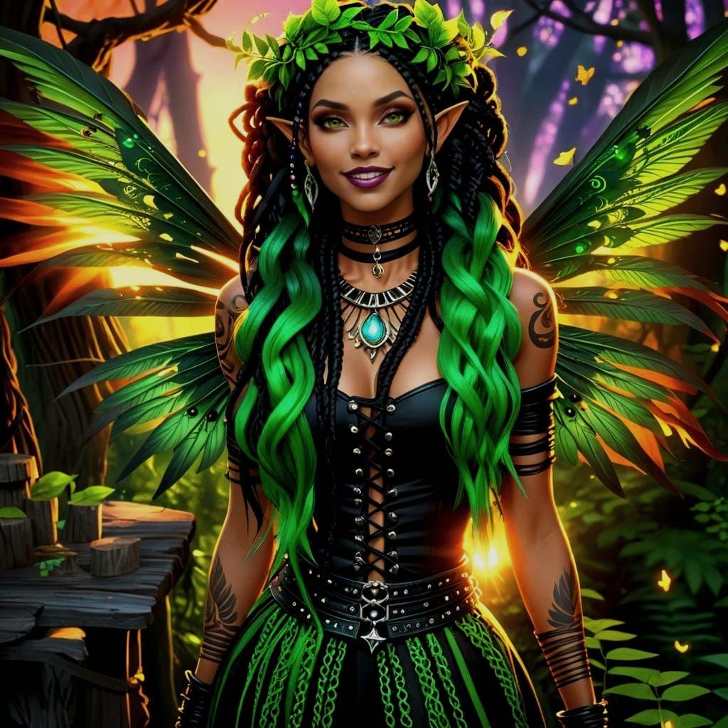 Enchanting Female Punk Fae in Whimsical Forest