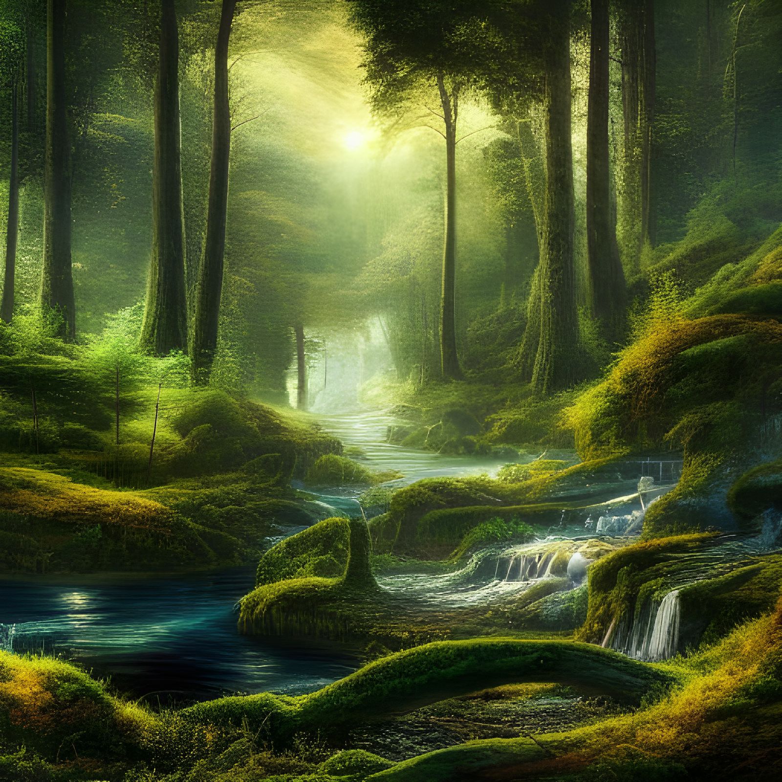 Hyperrealistic Forest Scenery in Romantic Style