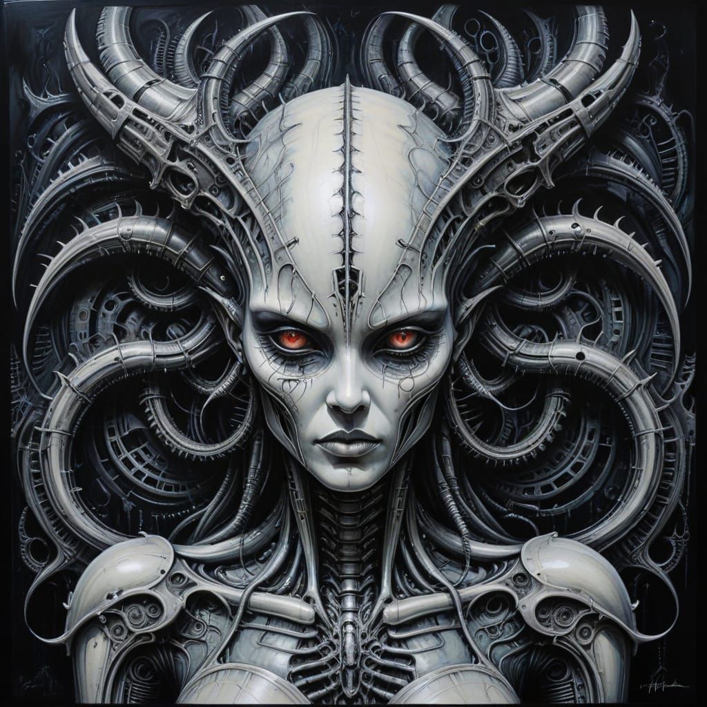 Giger Style Woman Abstract Painting