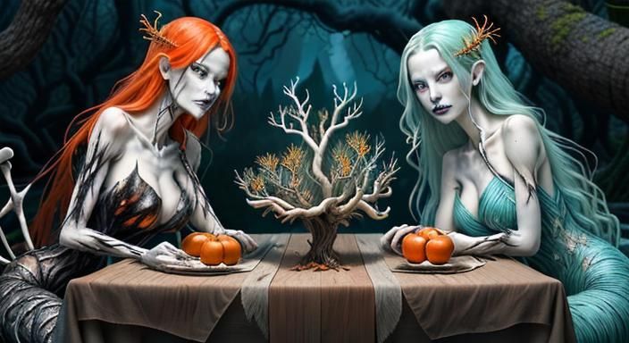 Hyperrealistic Orange Tree Monster in Enchanted Forest