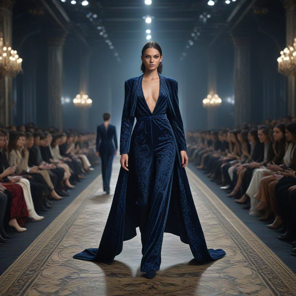 Epic Fashion Show in Hyper-Realistic 3D Videogame Style