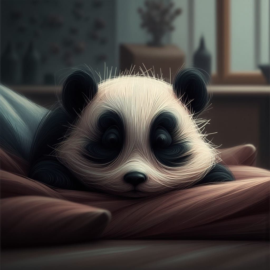 Cuddly Panda Cub Slumbers in Cozy Living Room