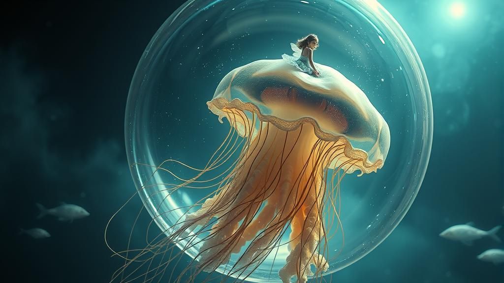 Fairy and Jellyfish in Bubble: Maximalist Digital Painting