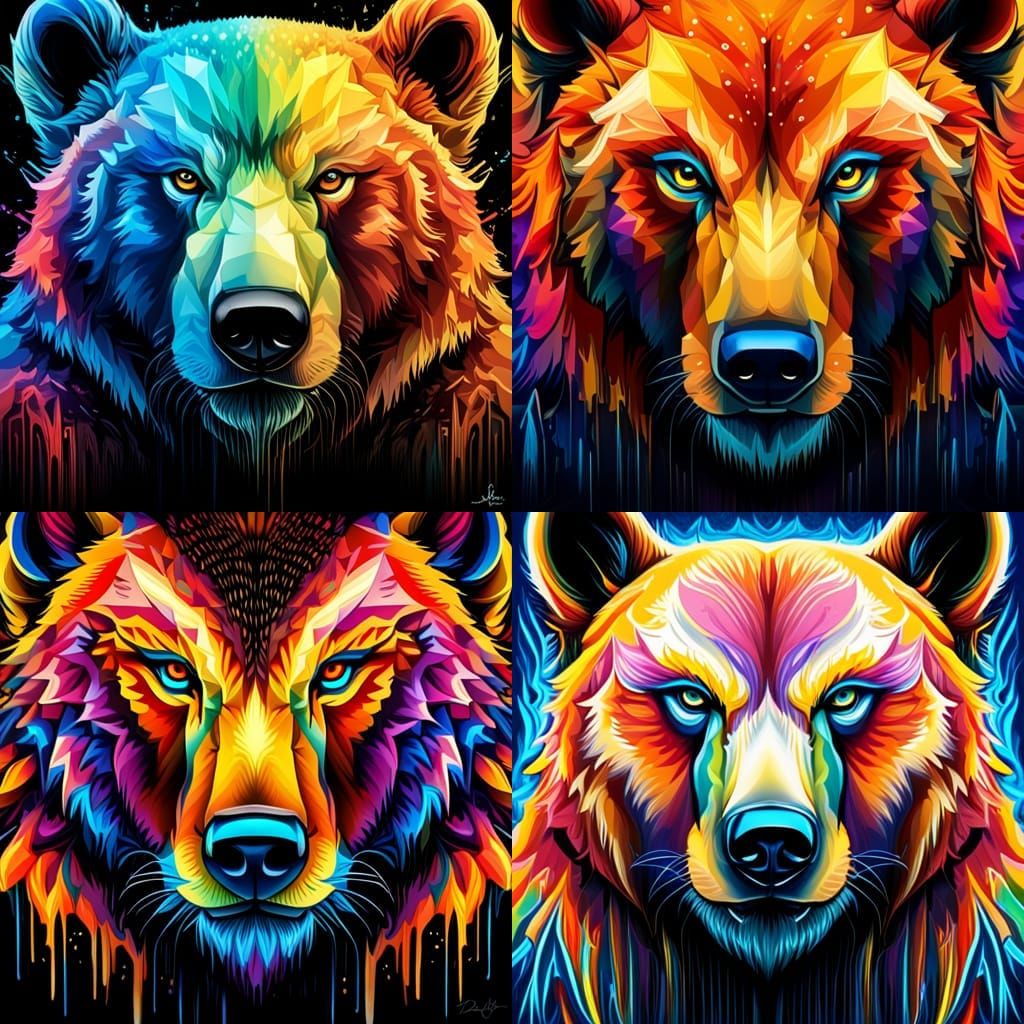 Glowing Bear Face Graffiti Art in Street Style