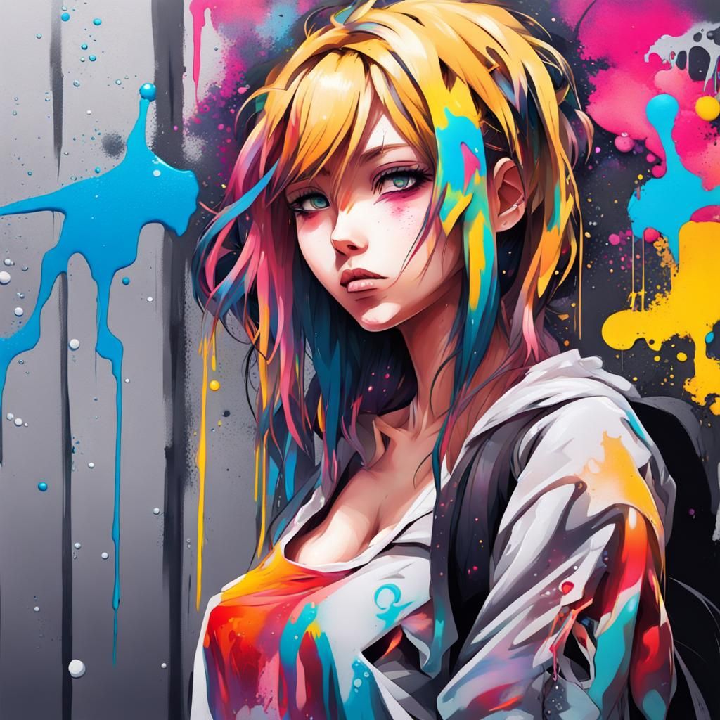 Anime Girl Beauty in Graffiti Splash Art Style