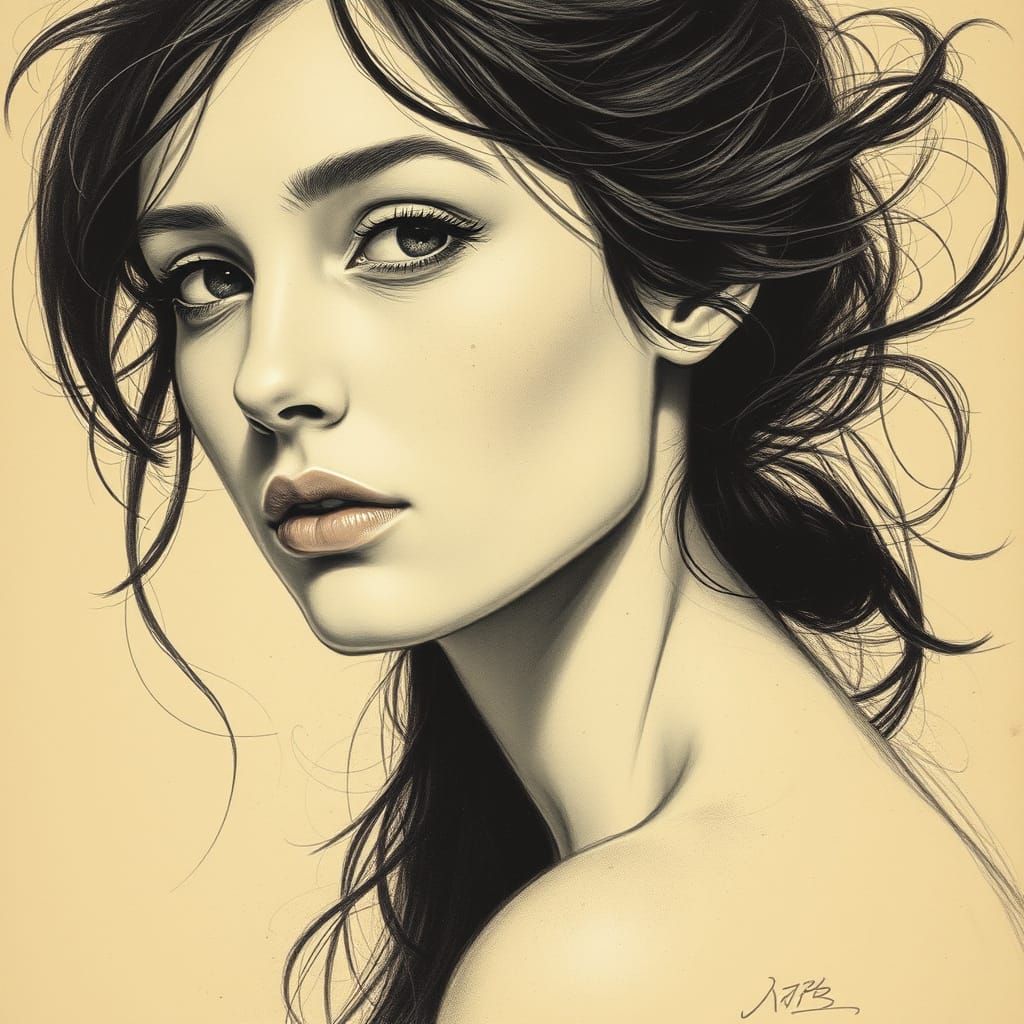 Stunning Portrait of a Woman in Expressive Charcoal
