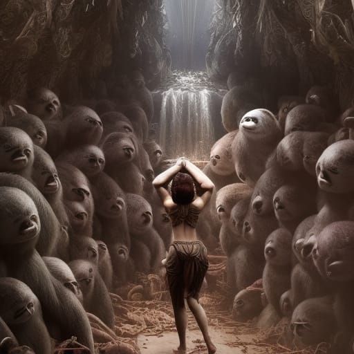 Cinematic Sloth Woman in Digital Matte Painting