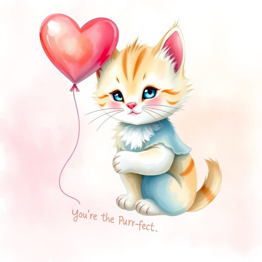 Whimsical Watercolor Kitty in Pastel Dreams