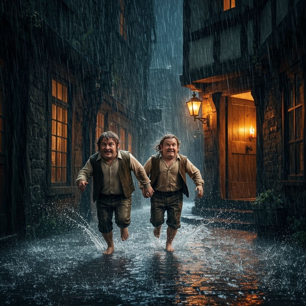 Hobbits Flee Stormy Night to Prancing Pony