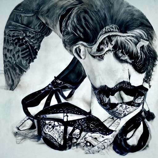 Victorian Gentleman in Lingerie: Hyperdetailed Charcoal Draw...