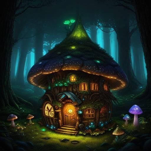Enchanted Bioluminescent Forest Fairy Mushroom House