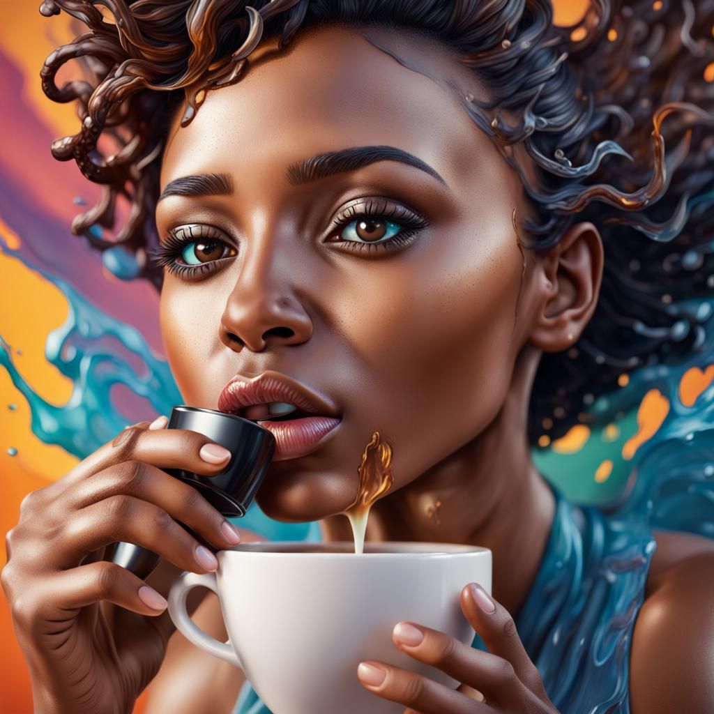 Hyperrealistic Black Woman Coffee Portrait