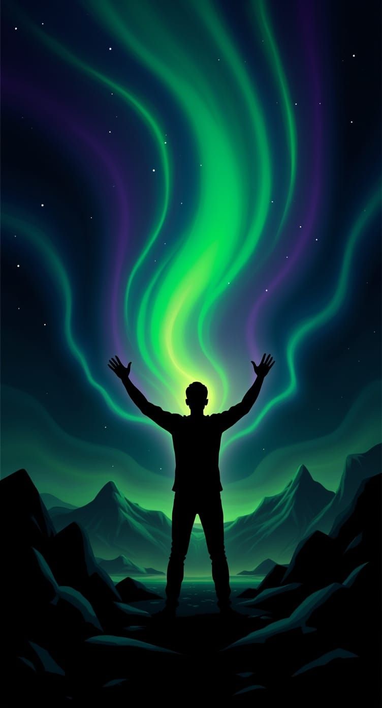 Person Reaching for Aurora Borealis of Liberation