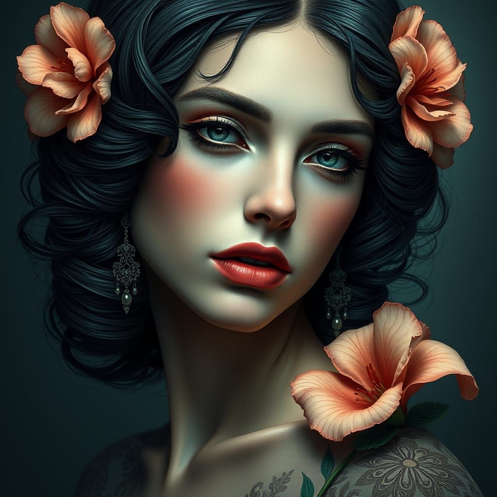 Elegant Woman in Art Nouveau Style with Carnation