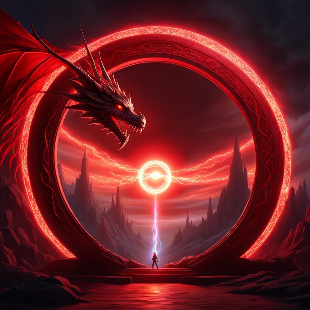 Dragon Emerges from Red Magic Portal