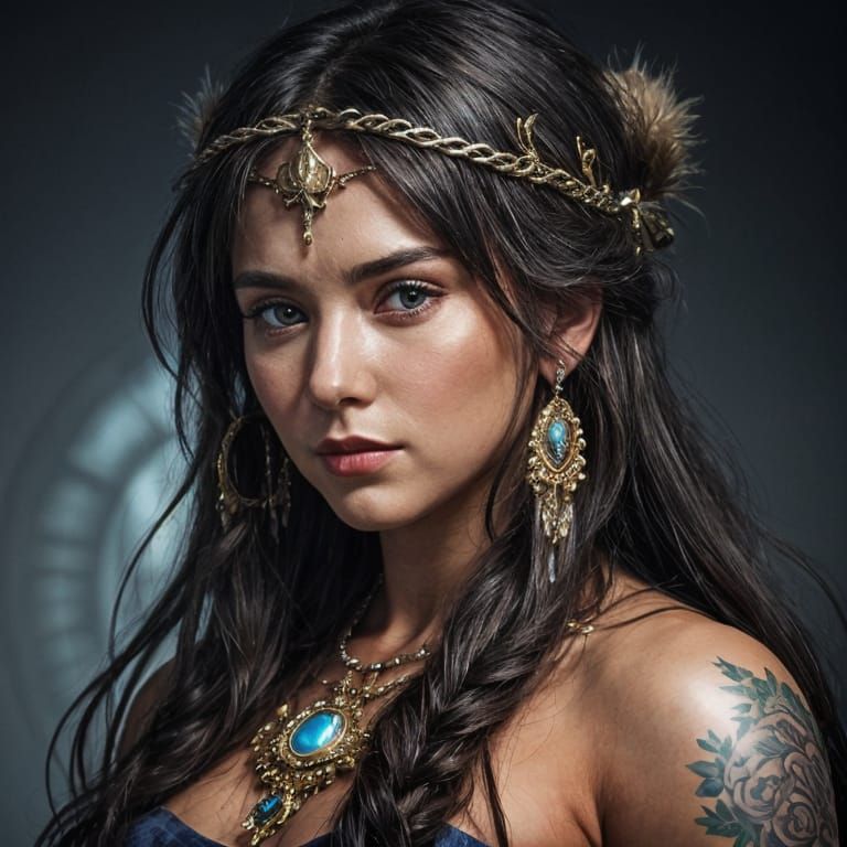 Pensive Barbarian Shaman Portrait in Art Nouveau Style