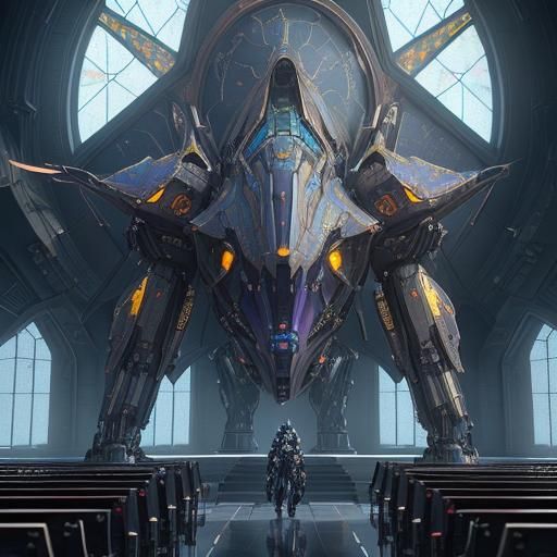 Futuristic Dragon Mech in Sci-Fi Church