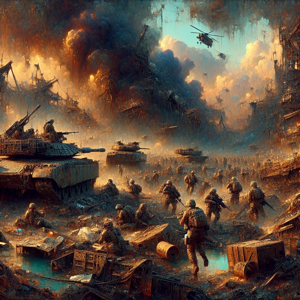 Chaotic Warzone Scene in Detailed Matte Painting