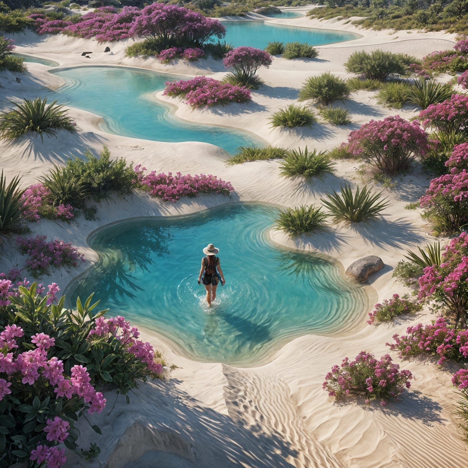 Turquoise Pools and White Dunes in 3D Rendering