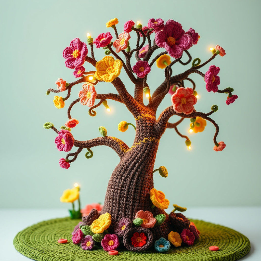 Vibrant Crochet Fairy Tree Digital Art