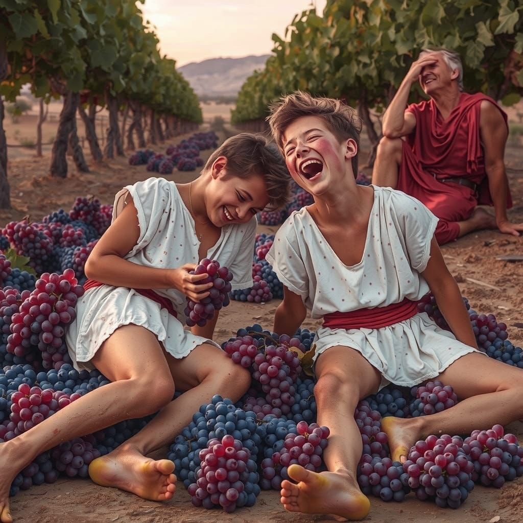 Whimsical Purple Grapes in a Wicker Basket