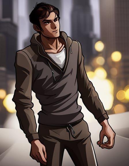 Handsome Werewolf Man with Green Eyes in Tracksuit