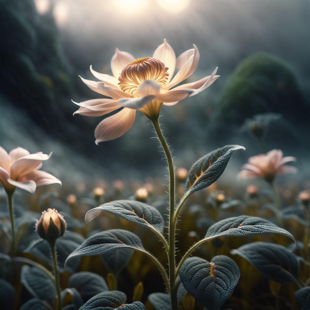 Delicate Flower in Misty Light: Digital Matte Painting