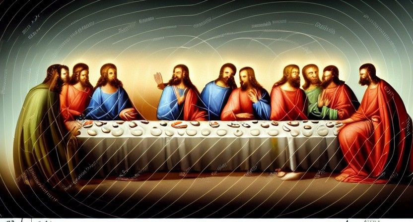 Futuristic Last Supper with Divine Beams
