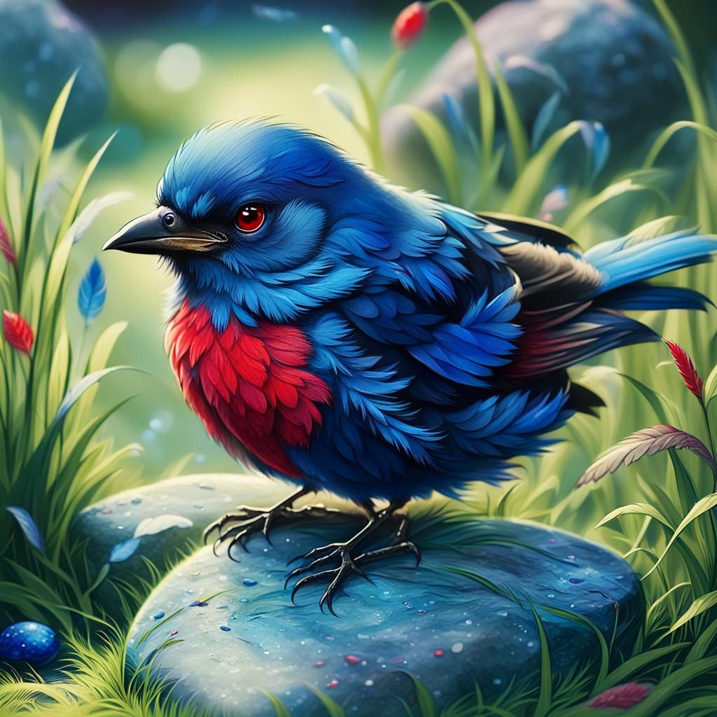 Charming Blue Bird in Whimsical Fantasy Art