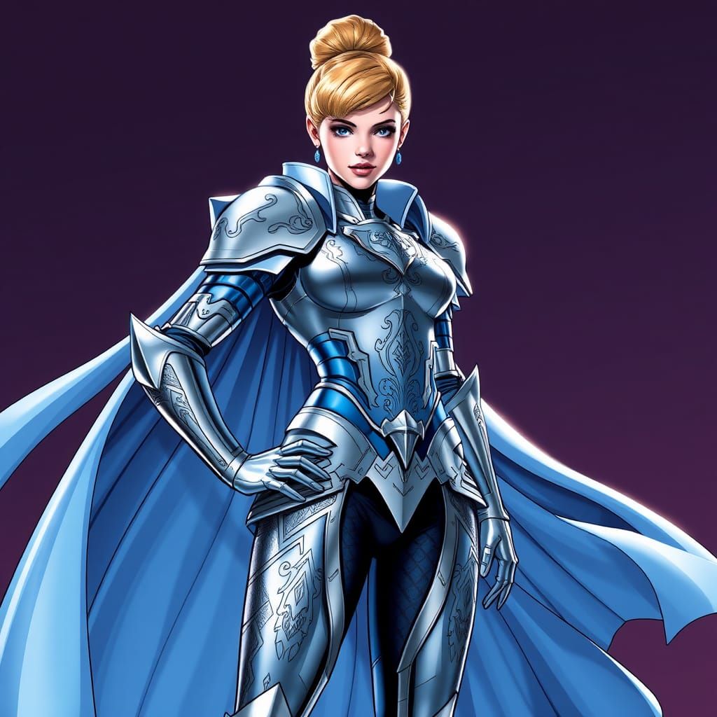 Cinderella as Armored Superhero in Comic Book Style