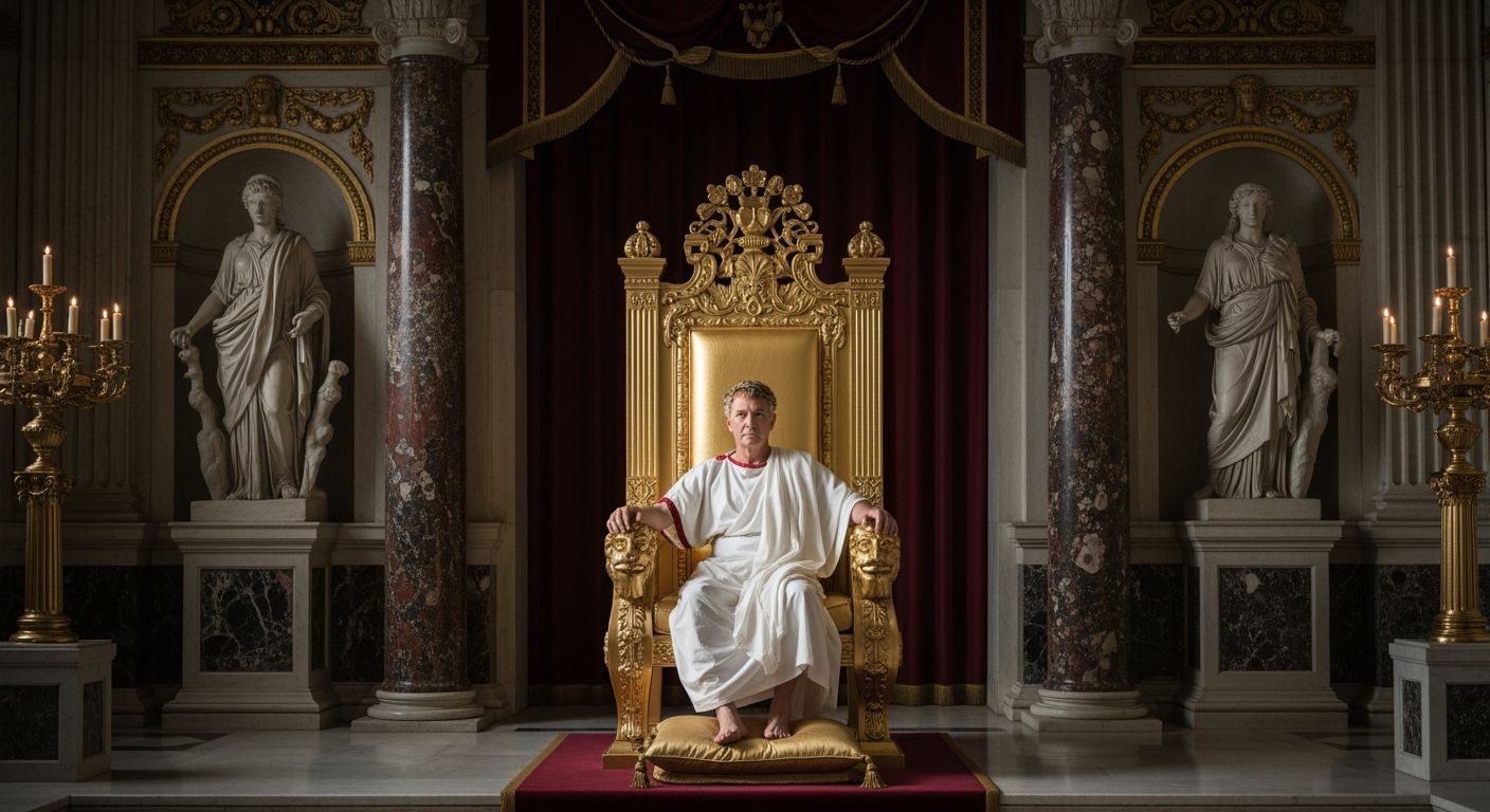 Roman Emperor on Golden Throne in Lavish Palace