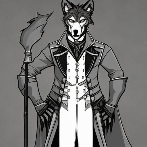 Anthro Wolf Scientist Line Art with Steampunk Engine