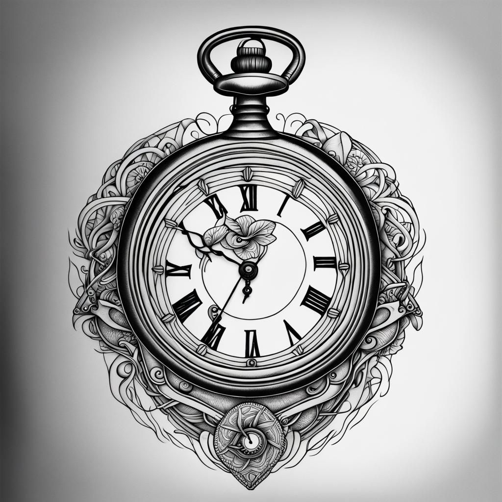Line Art Tattoo Design: Swing Pocket Watch