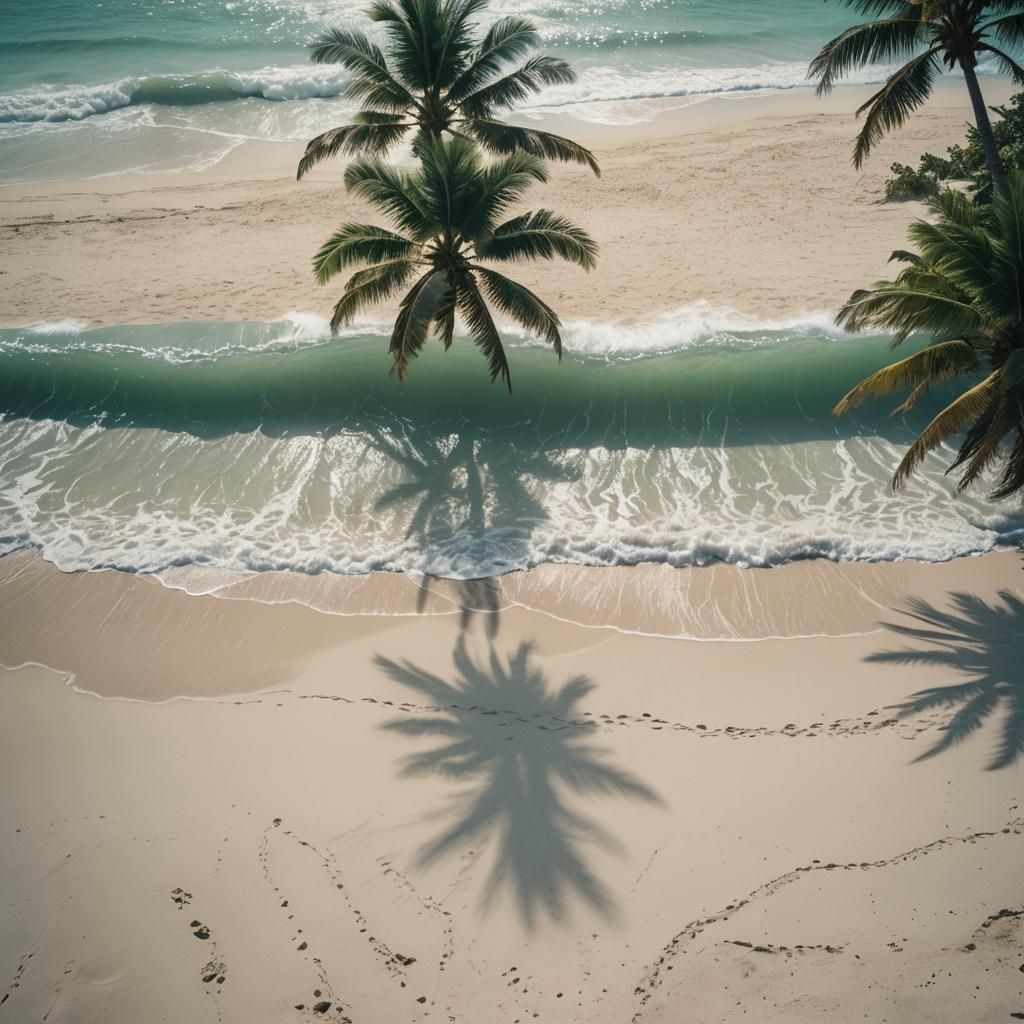 Dramatic Beach Scene with Waves and Palms