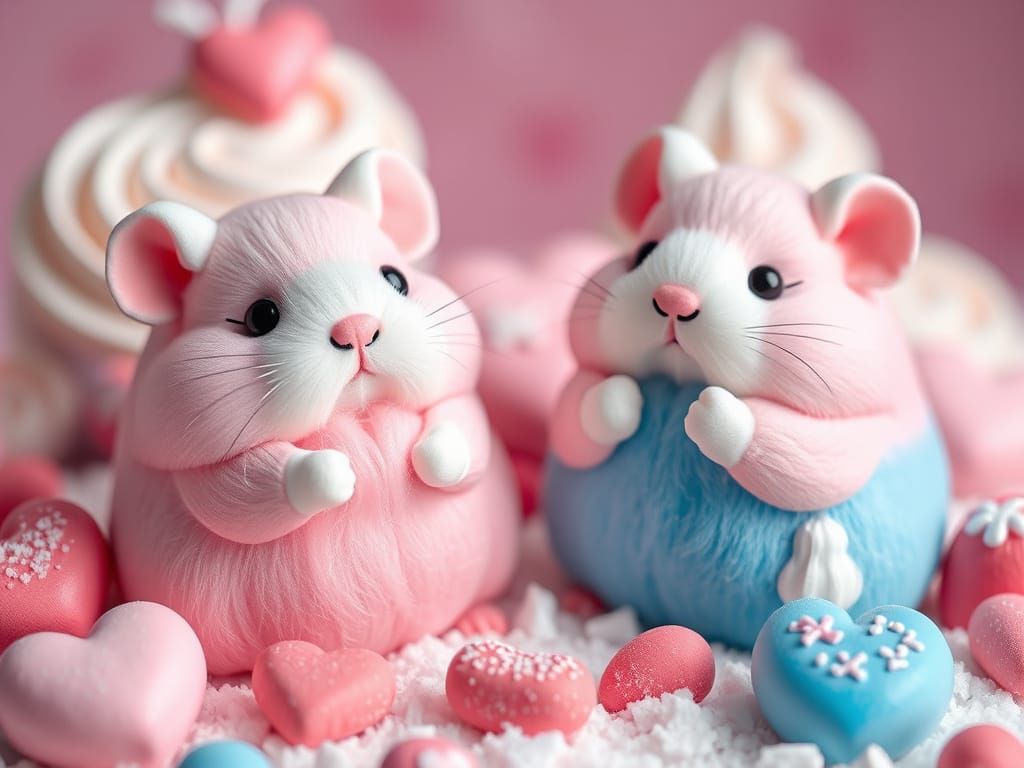 Whimsical Cotton Candy Hamsters in a Colorful Candyland