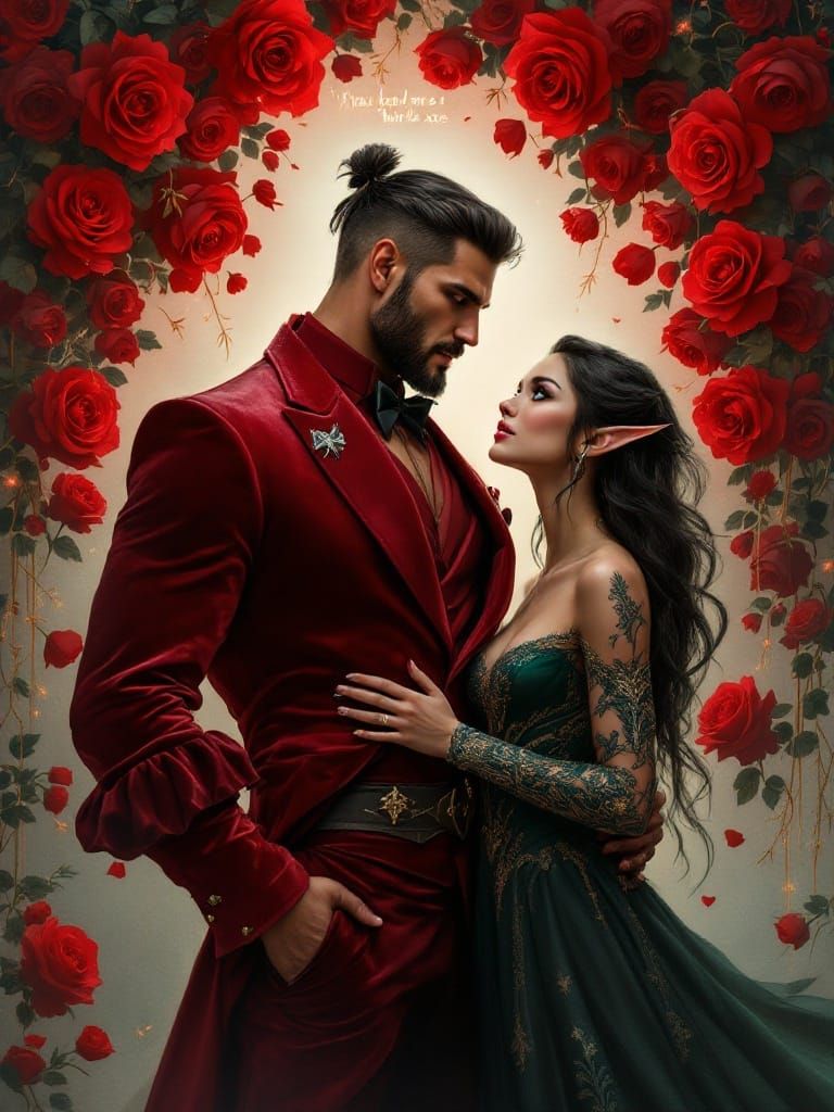 Chiseled Barbarian in Crimson Velvet, Surrounded by Love and...