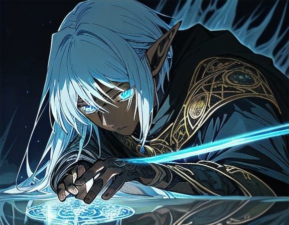 Dark Fantasy Anime Elf in Medieval Armor Lockpicking by Moon...