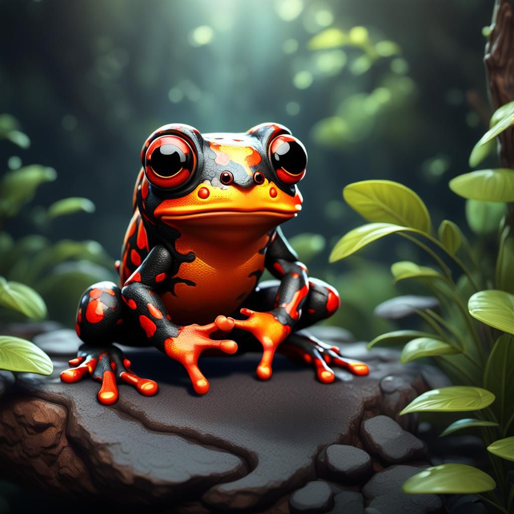 Chibi Lava Tree Frog: Fantasy Concept Art