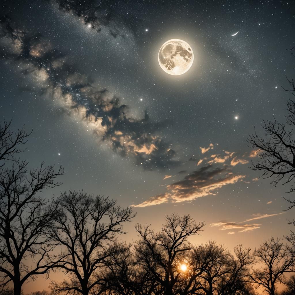 Hyperrealistic Stars, Moon, and Sun in Cinematic Style