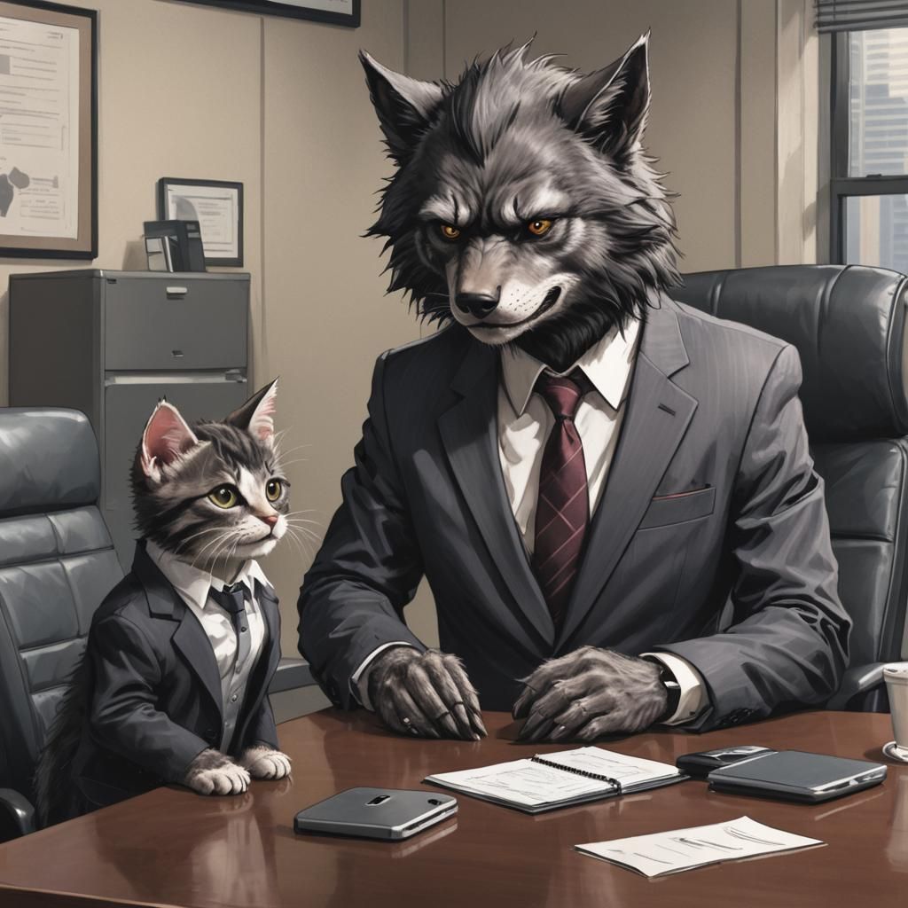 Emo Werewolf and Kitten Business Meeting