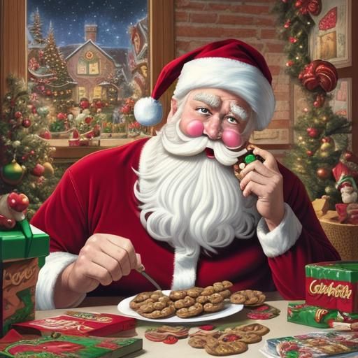 Cartoon Santa Claus' Cookie Feast in Comic Book Art