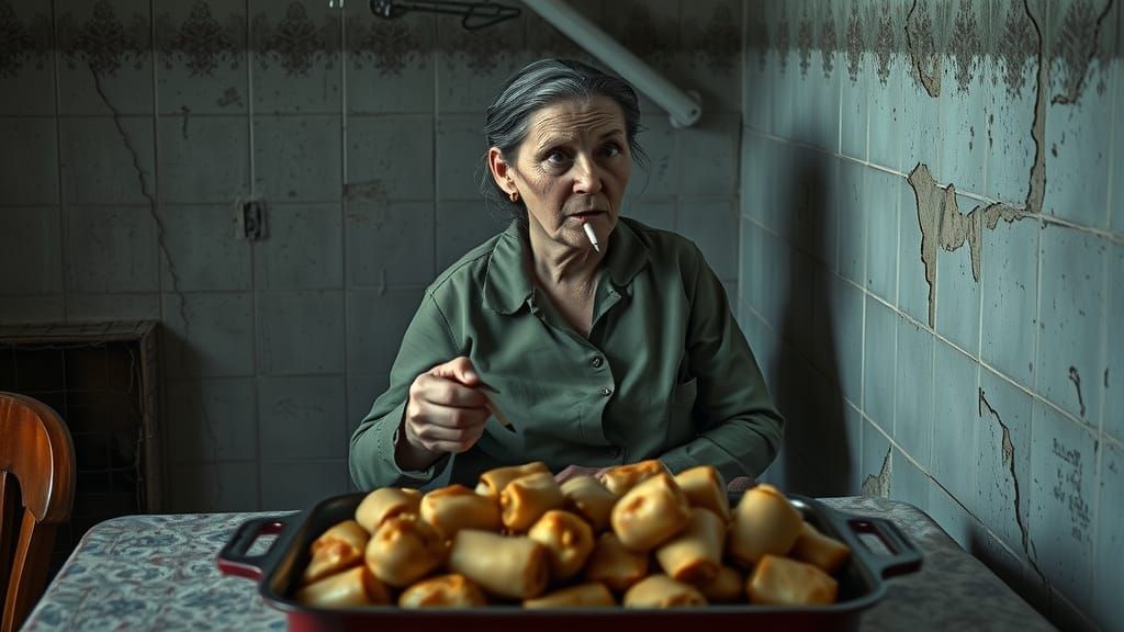 Bosnian Woman in War-Torn Kitchen, Yugoslav Wars