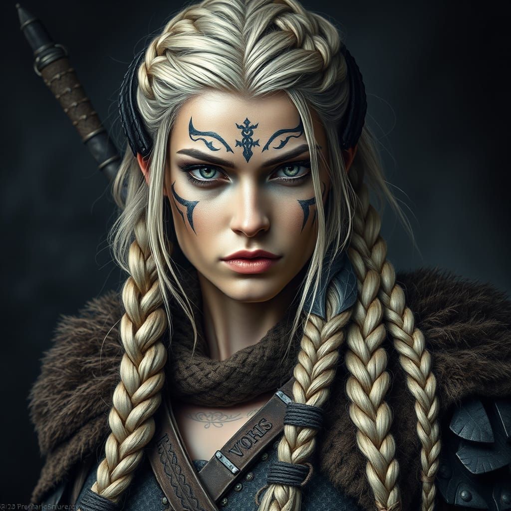 Viking Warrior Woman Portrait in Fantasy Style