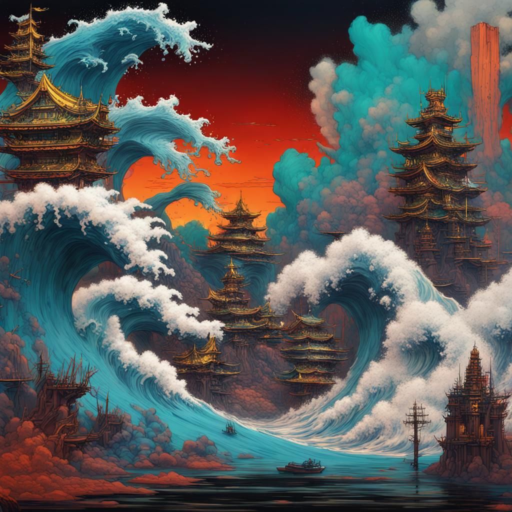 Basquiat-Inspired Wave Art in Detailed Matte Painting