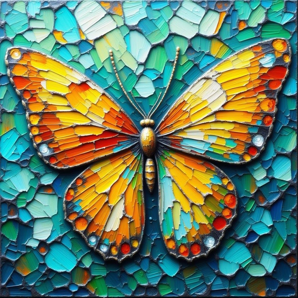 Expressive Impasto Butterfly in Vibrant Turquoise and Yellow