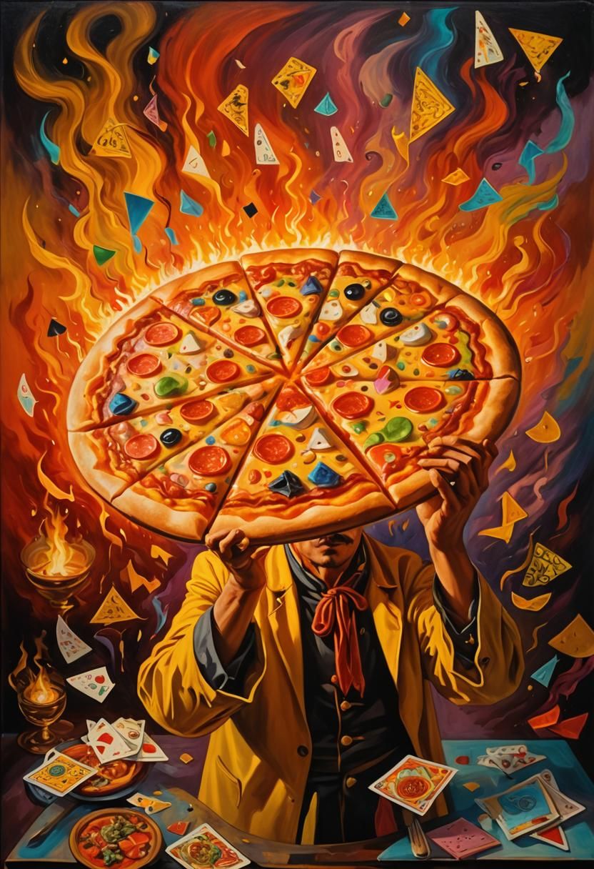 Surreal Cubist Pizza Chef with Tarot Cards