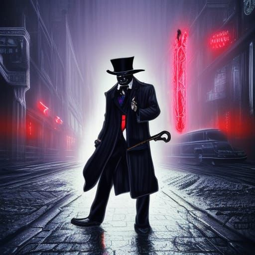Jack the Ripper in Cyberpunk London Street